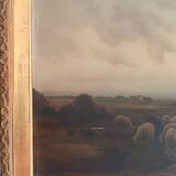 Hermann solbrig (1853-1942) painting, oil on panel, shepherdess and her troupe