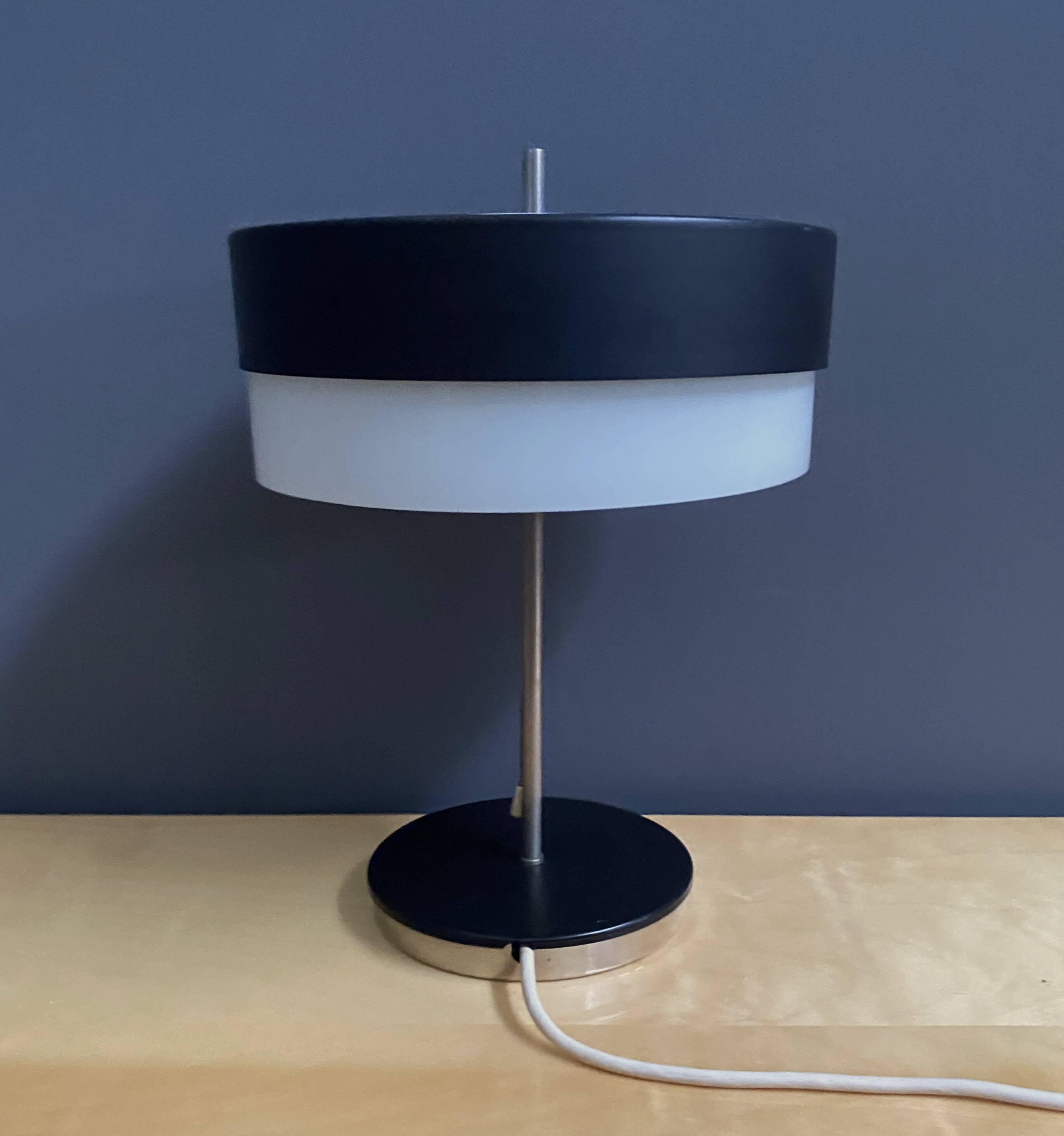 Table lamp in black metal and white glass, by Kamenicky Senov 1960s