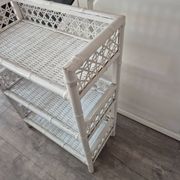 vintage white wicker rattan storage shelf