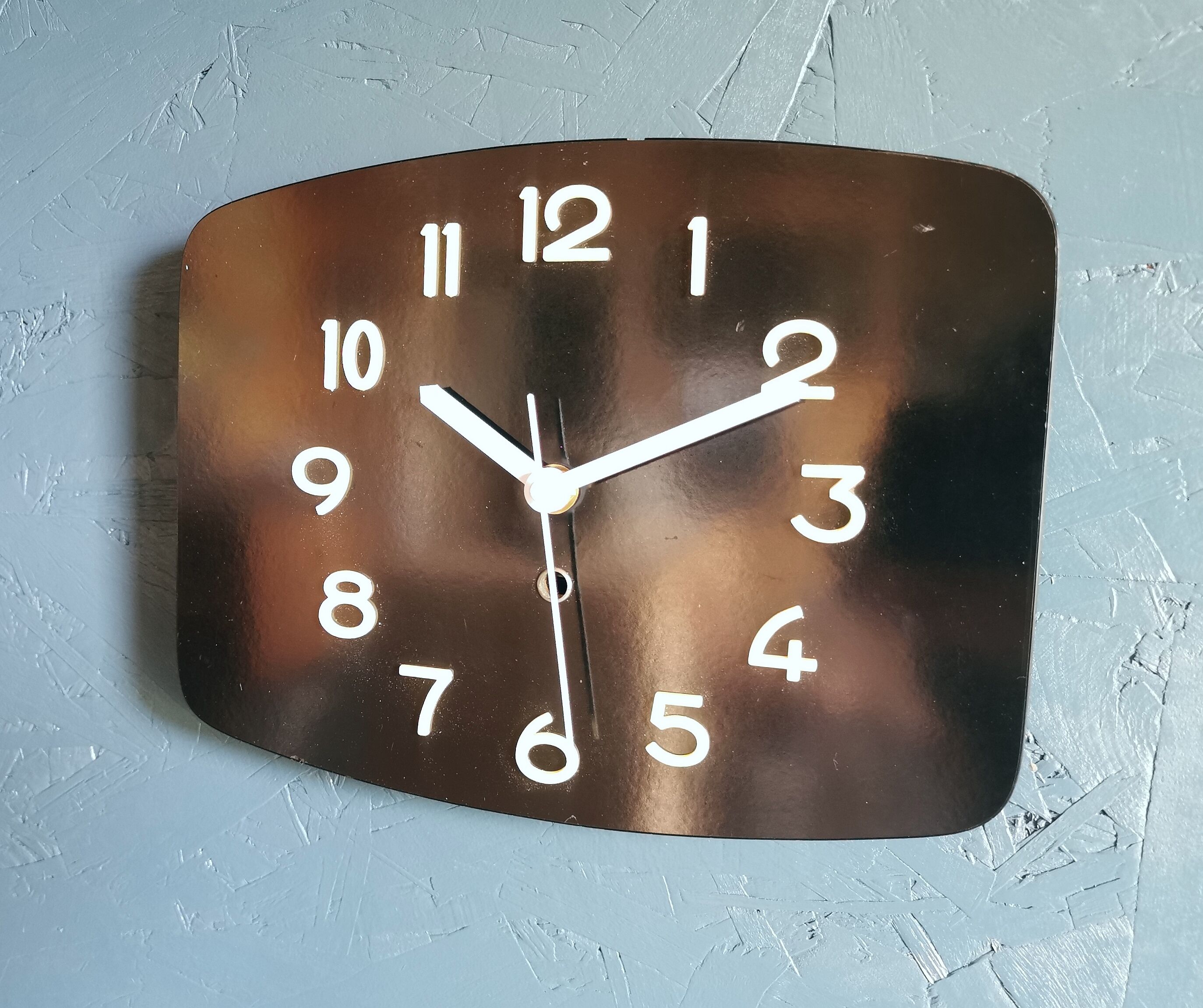 Rectangular vintage formica wall pendulum clock "Phosphorescent black"