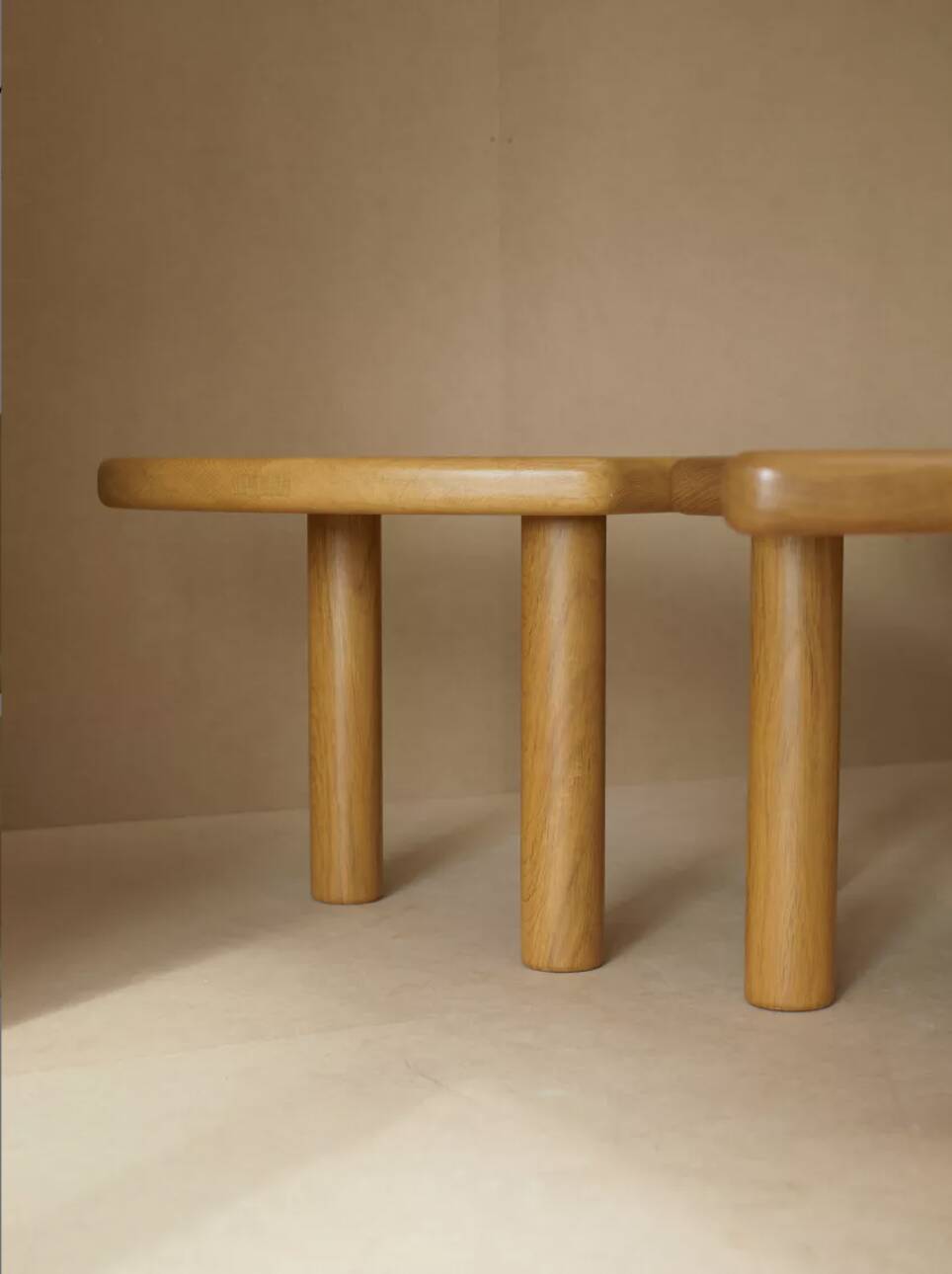 Vintage solid oak modular petal coffee tables circa 1980