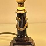 Pair of Empire Style Table Lamps with Patinated Black Bronze and Gilded Mounts