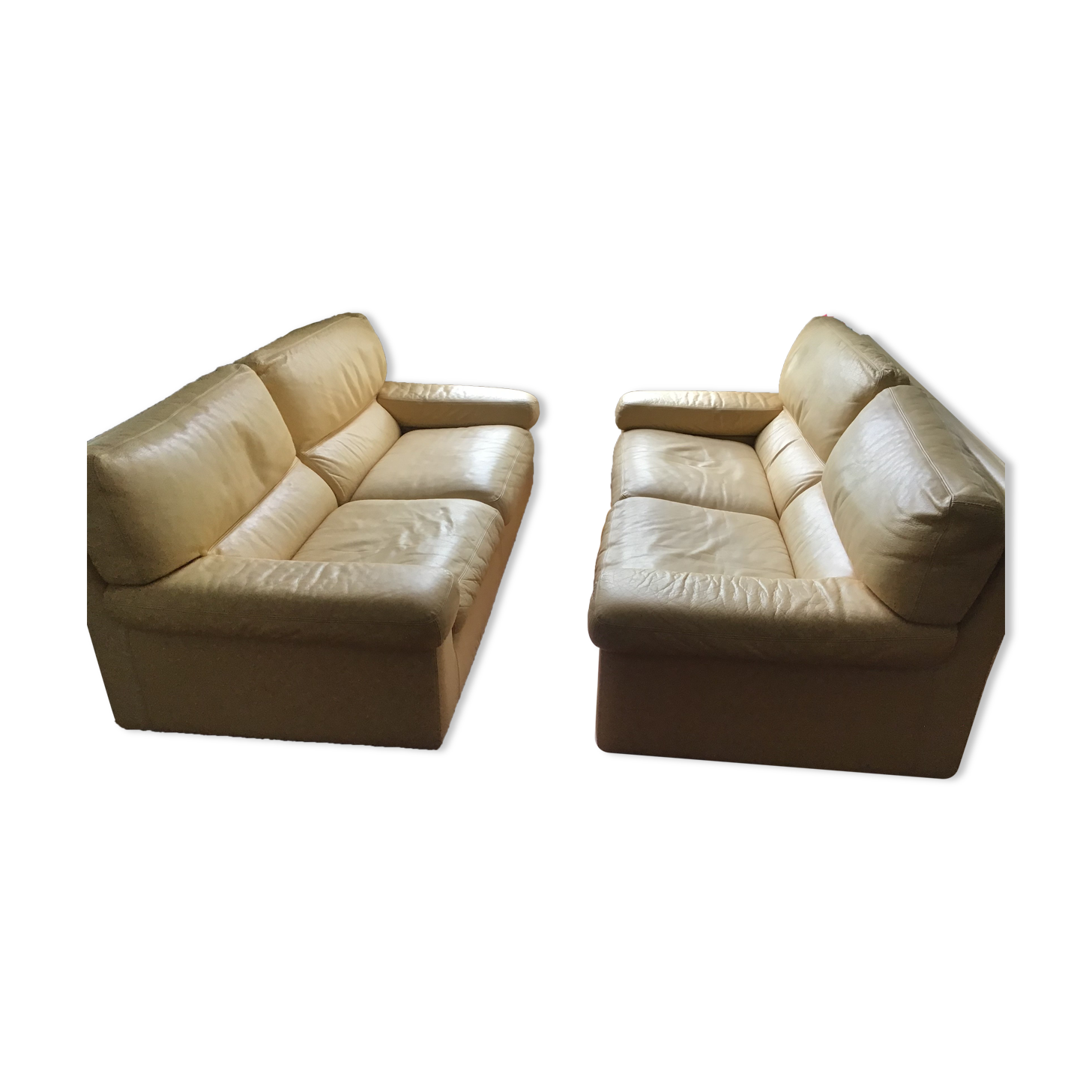 Pair of grained leather sofas Duvivier iconic model Maillol 1990