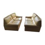 Pair of grained leather sofas Duvivier iconic model Maillol 1990