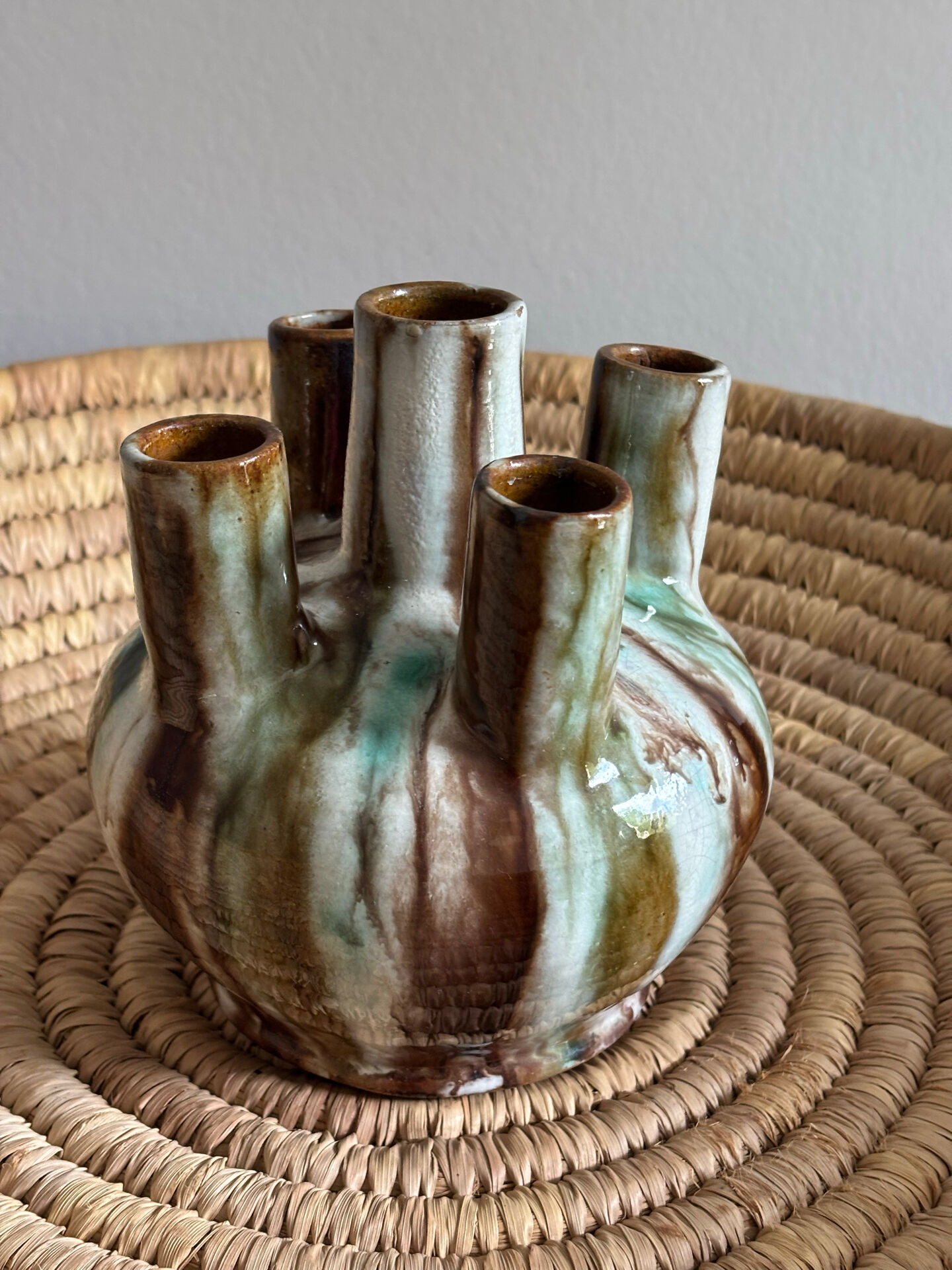 Glazed stoneware tulipiere signed