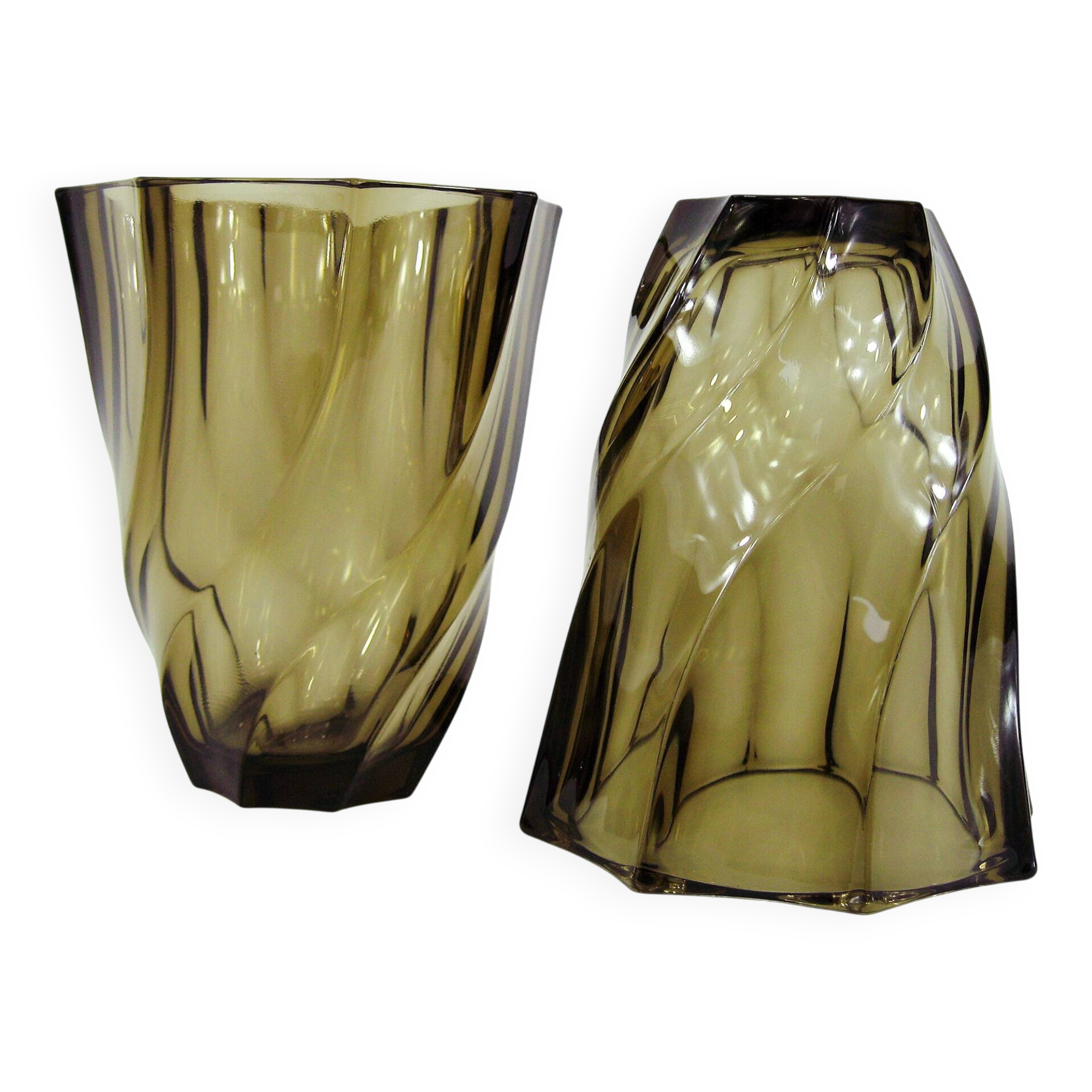 2 vases en verre fumé - Luminarc France - vintage années 70