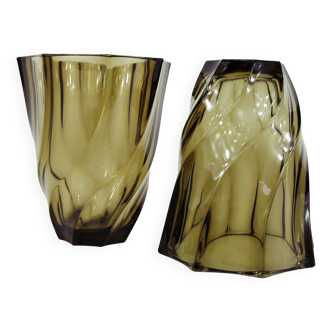 2 vases en verre fumé - Luminarc France - vintage années 70