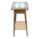 Antique wooden plant stand with ceramic tiles.