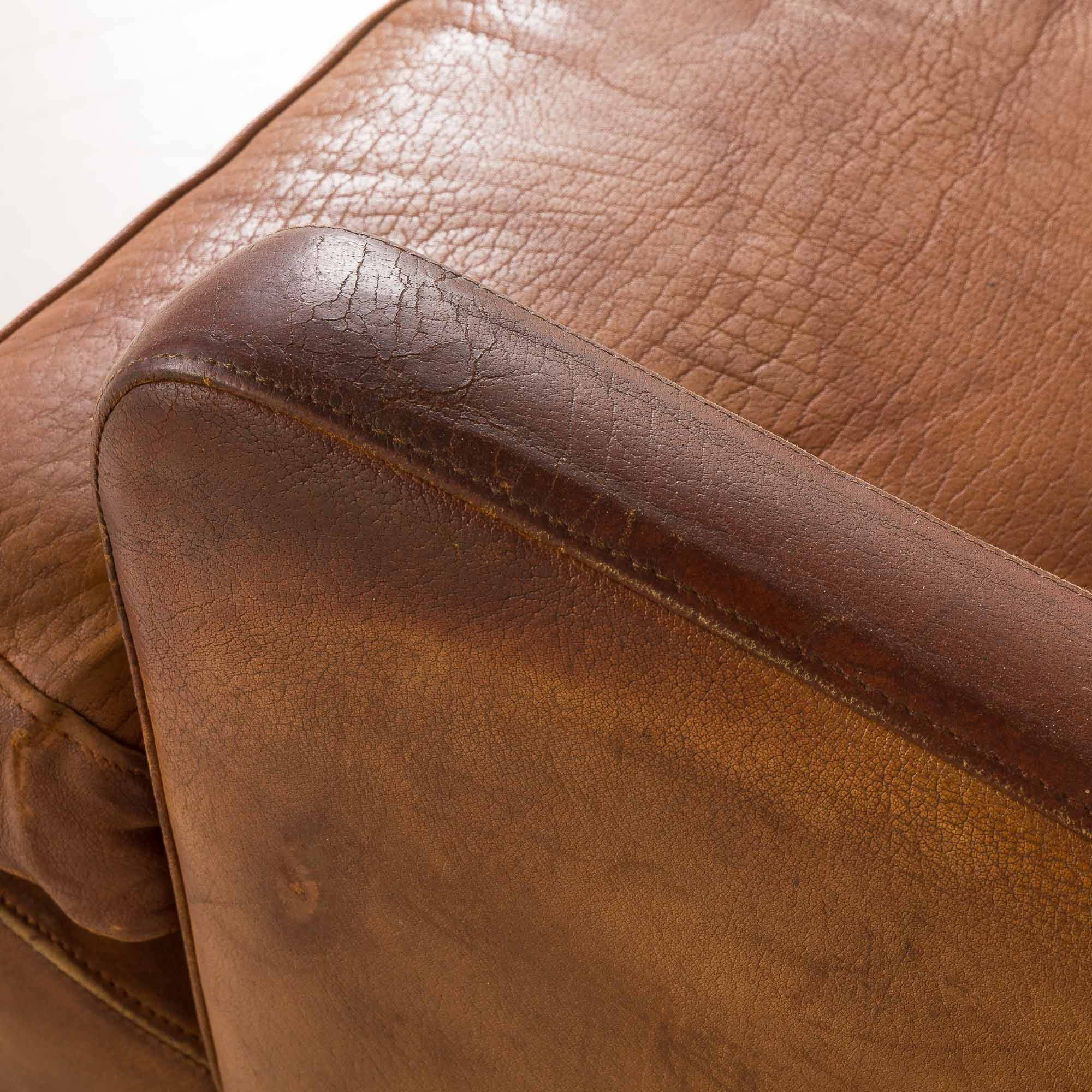 Fauteuil danois vintage en cuir de buffle, style Børge Mogensen, années 1960.