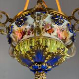 Porcelain lustre, three arms of light in bronze and golden copper, 19th century