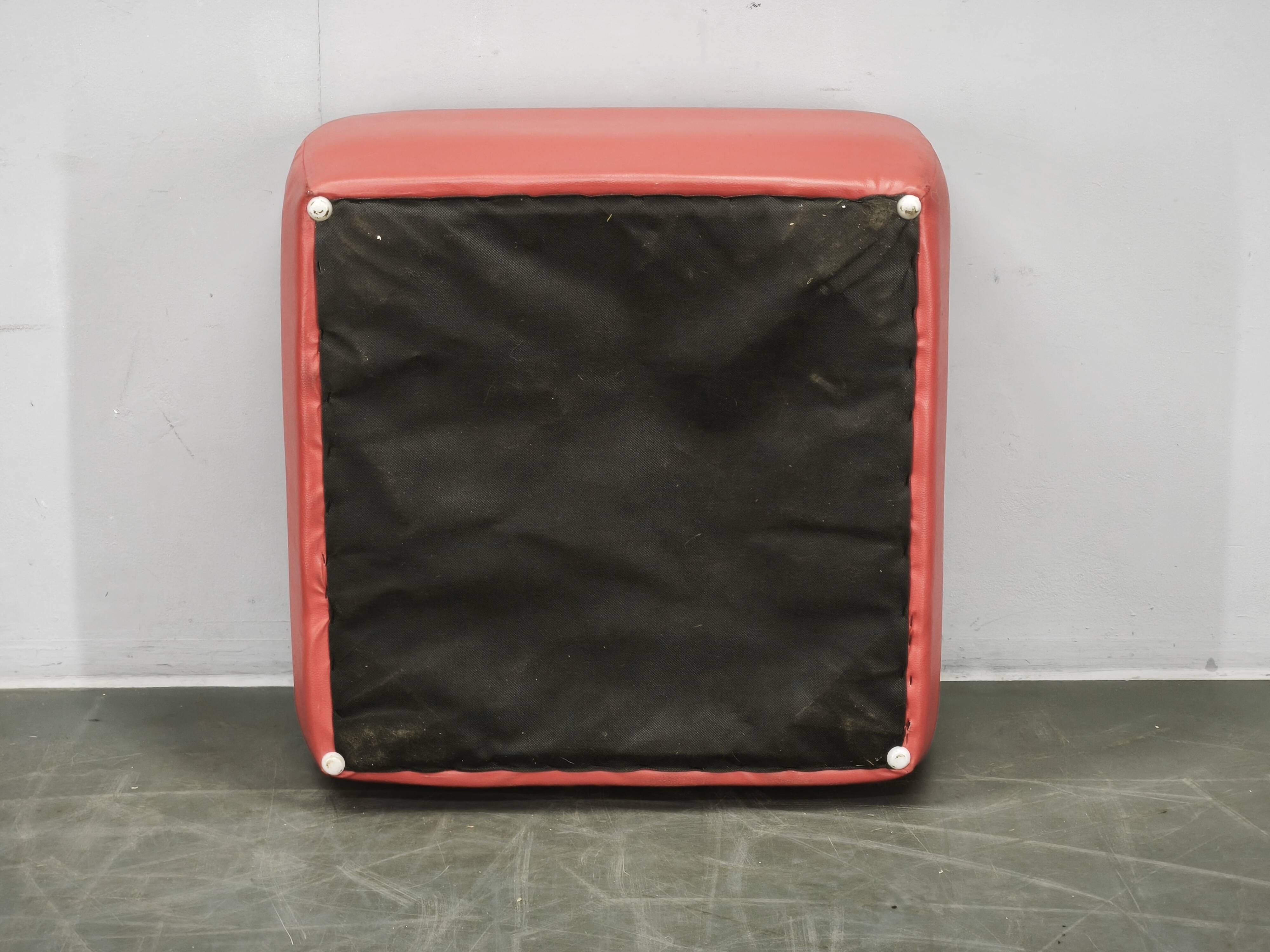1980s Italian Postmodern Red Faux Leather Pouf Ottoman