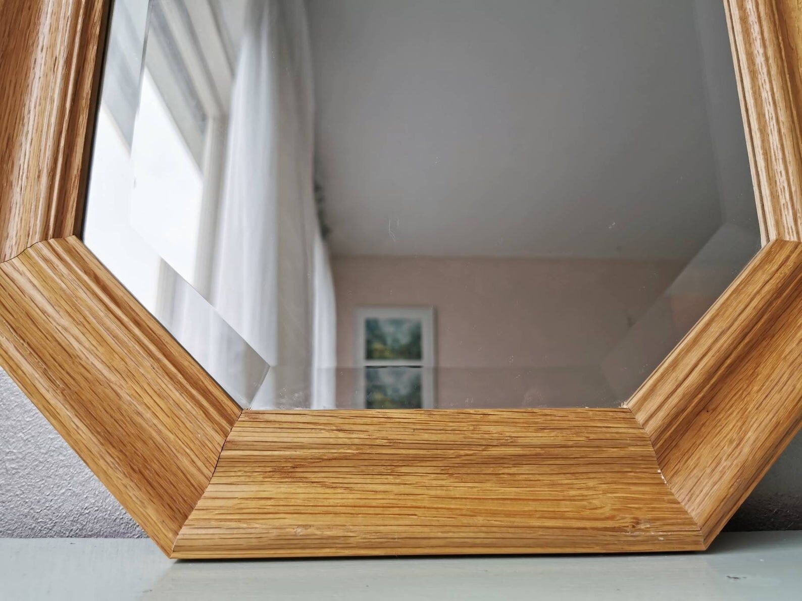 Light oak wooden mirror from the 1980s