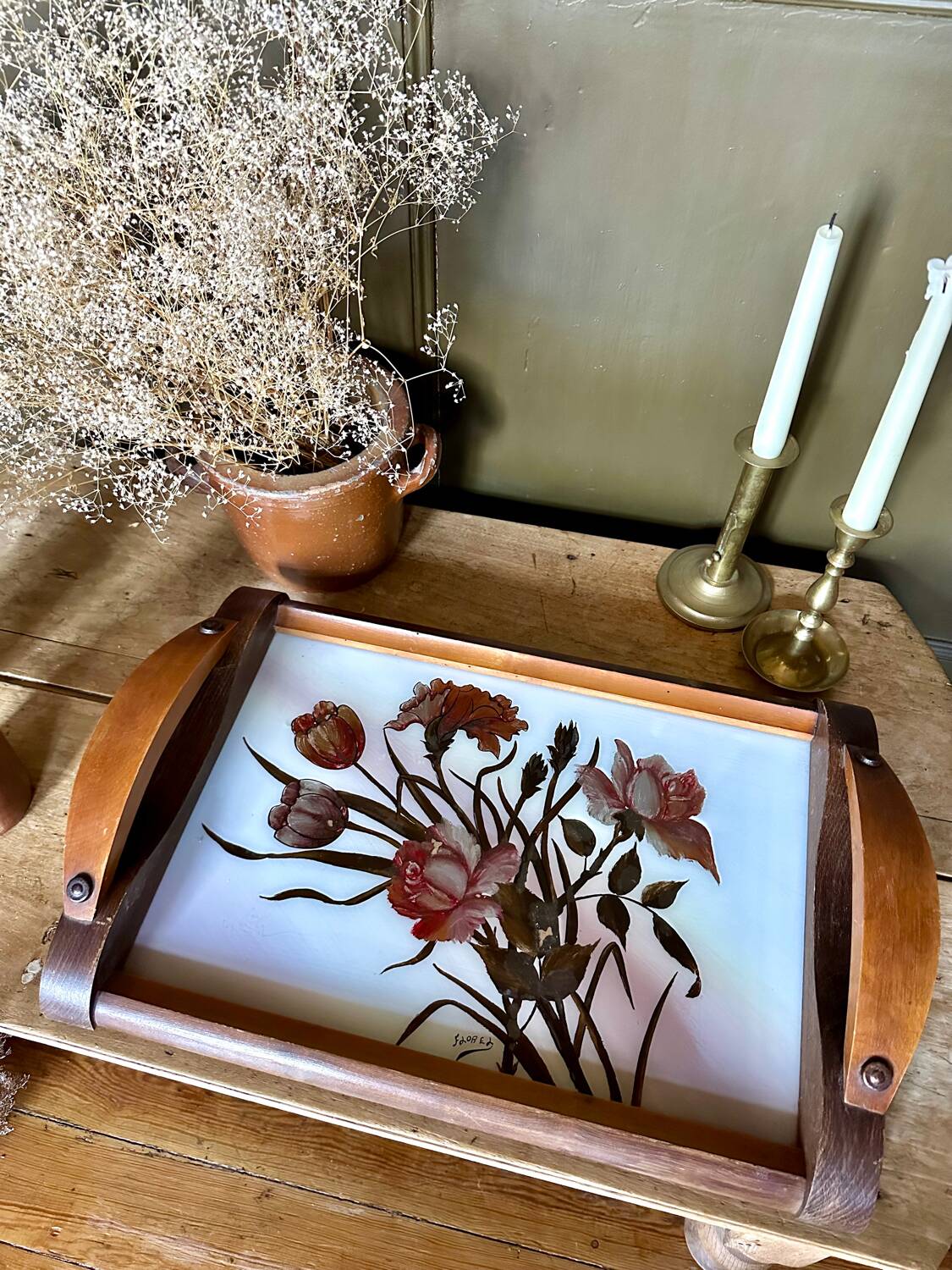 Large art deco tray signed Florel