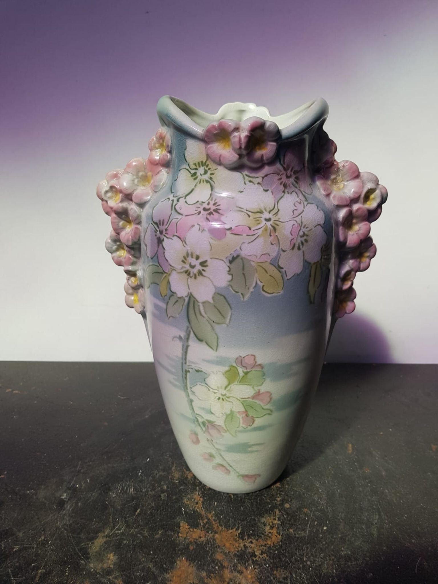 Vase K&G Luneville céramique décor fleurs vintage