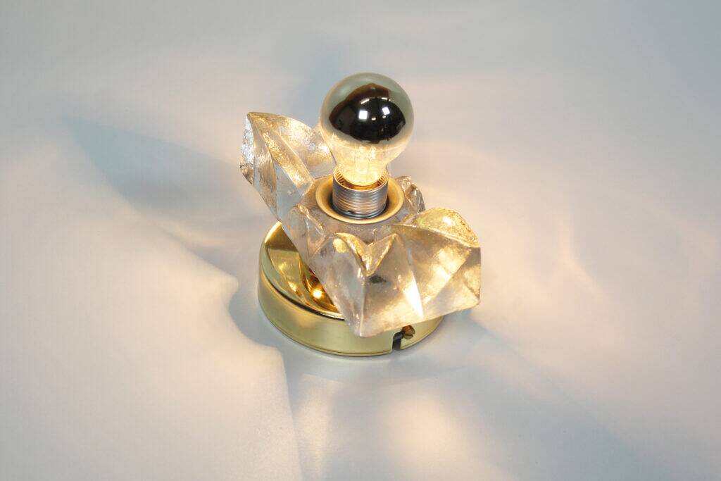 Set (2) of 1970s petite brass & glass wall lights by Sische