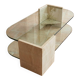 Table basse vintage en travertin et verre – Années 1970/1980