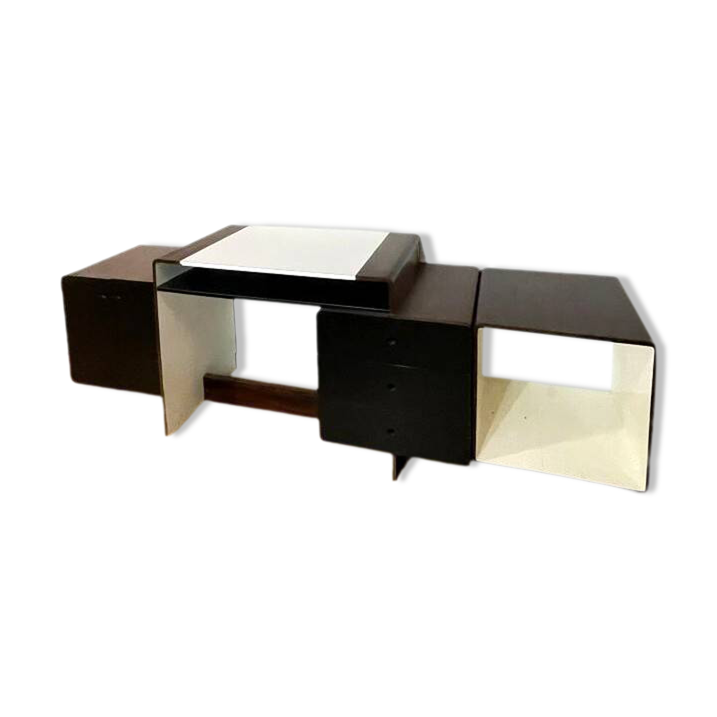 Space Age vintage desk from the 1970s in wood and black.