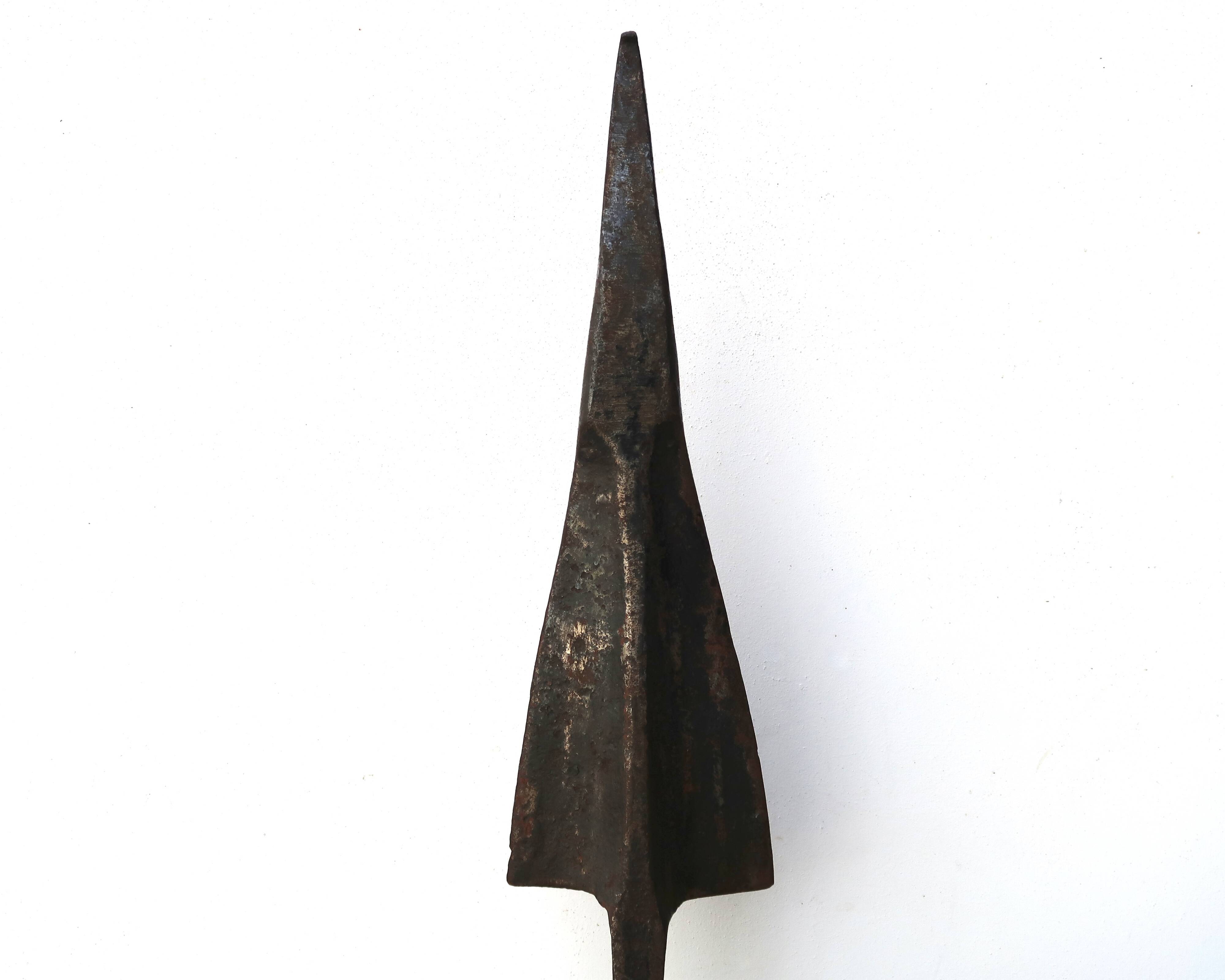 Imposing brutalist wrought iron candlestick "spear", signed, 1950s.