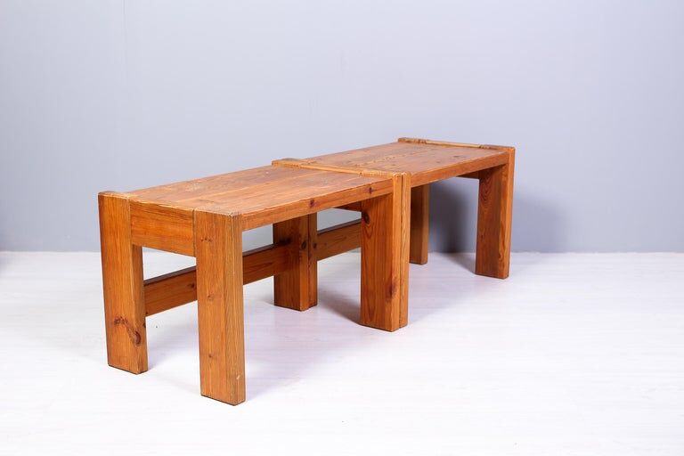 Pair of solid pine side tables Sweden 1970s