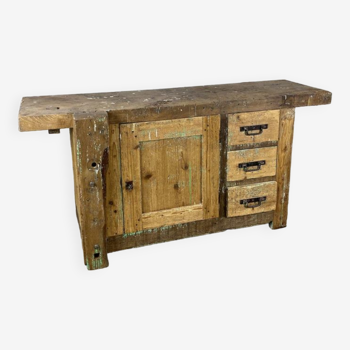 Old cabinetmaker's workbench in light pine