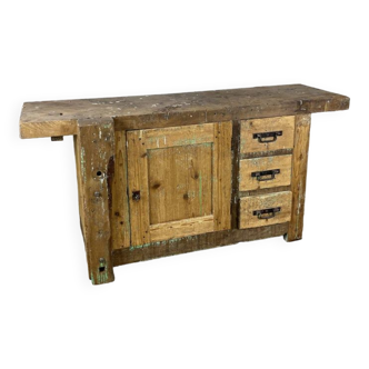 Old cabinetmaker's workbench in light pine