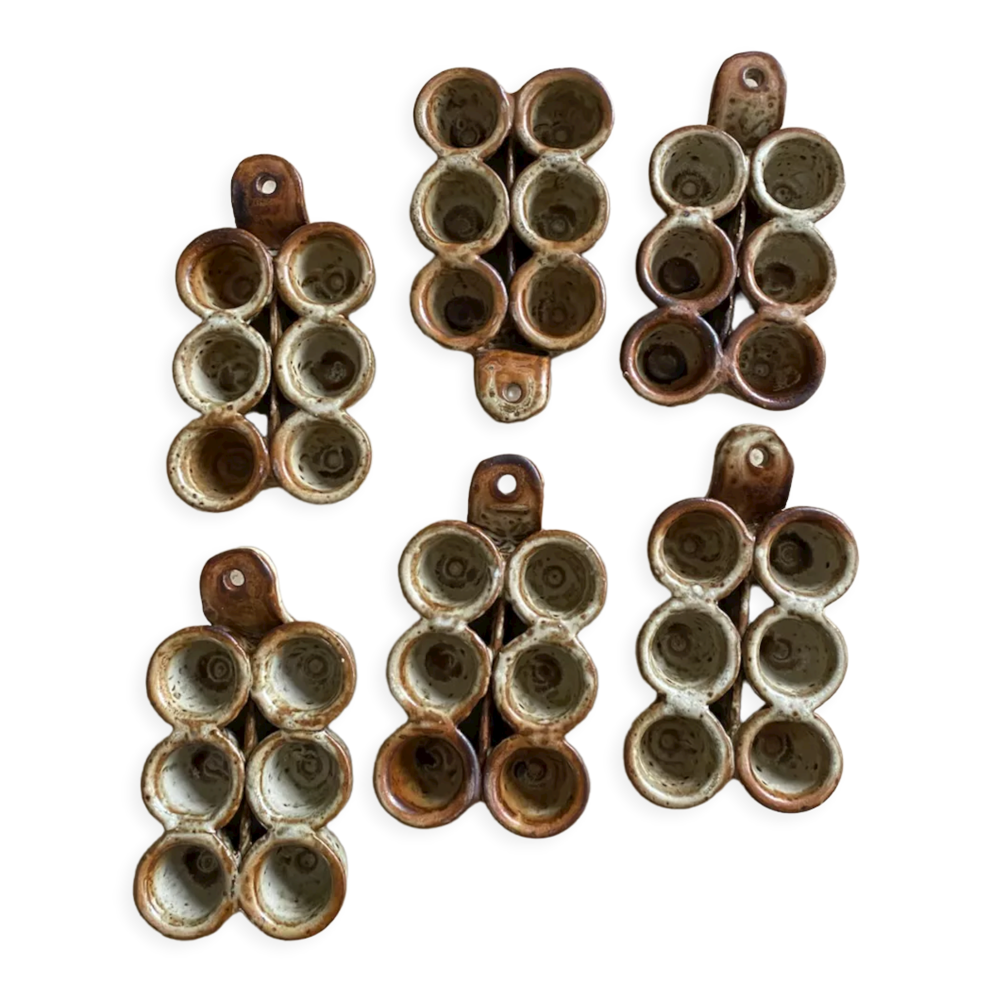 Set of 6 egg dishes in ancient pyrite stoneware