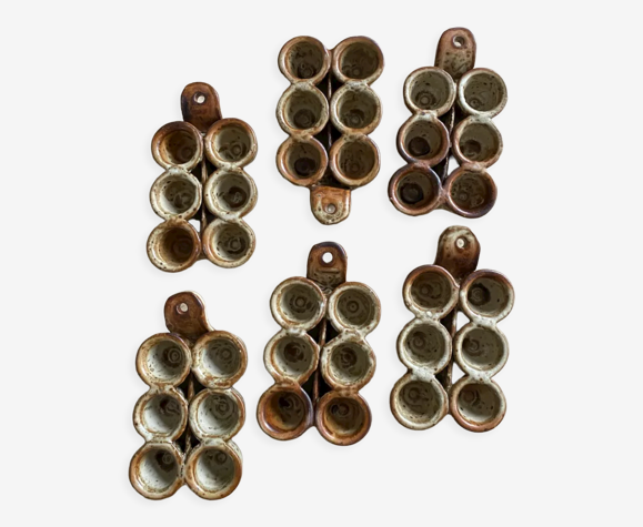Lot de 6 plats à œufs en grès pyrité ancien