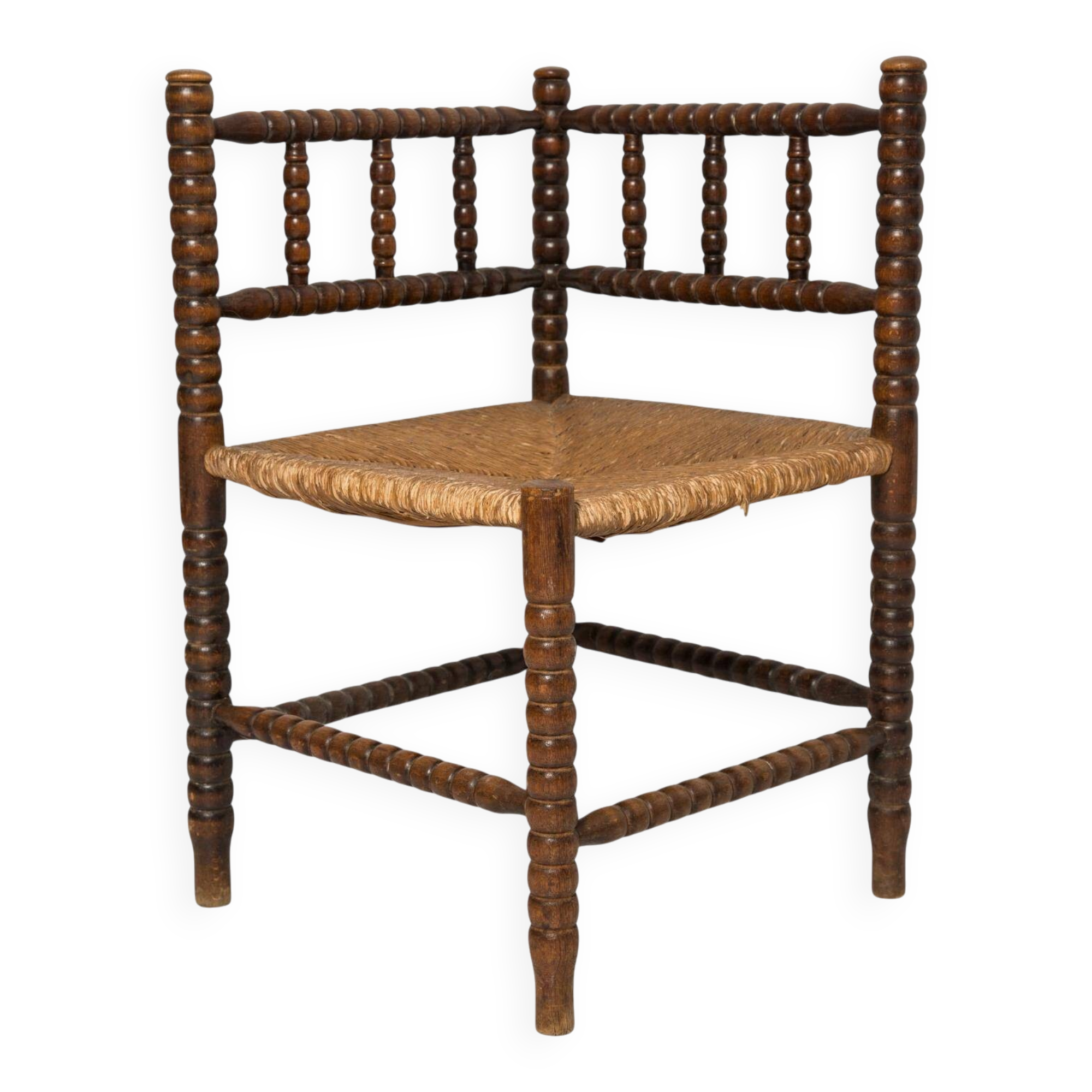 Provincial antique bobbin corner chair from the mid-century, France, 1940s.