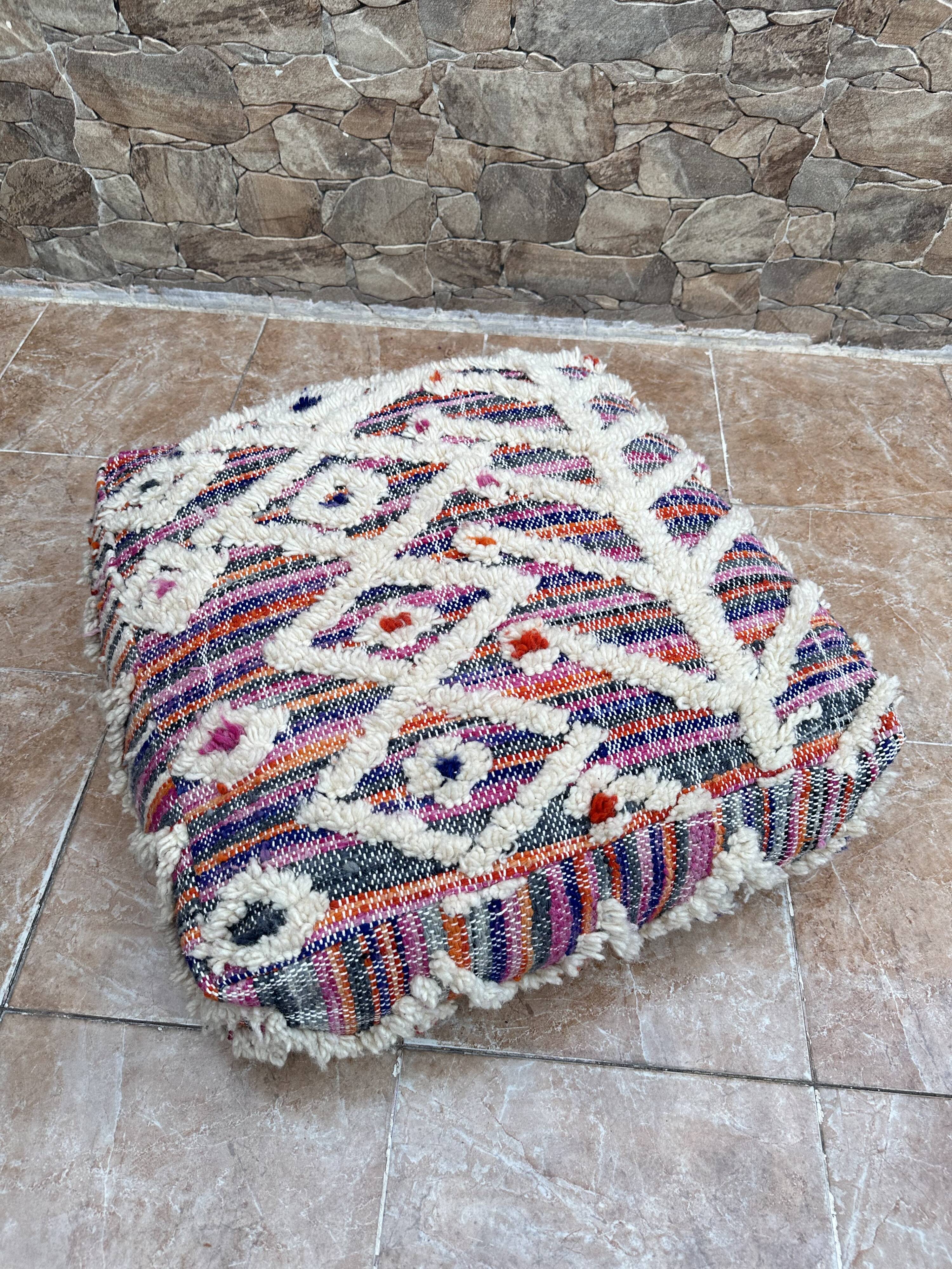 Handmade Berber Kilim pouf, floor cushion