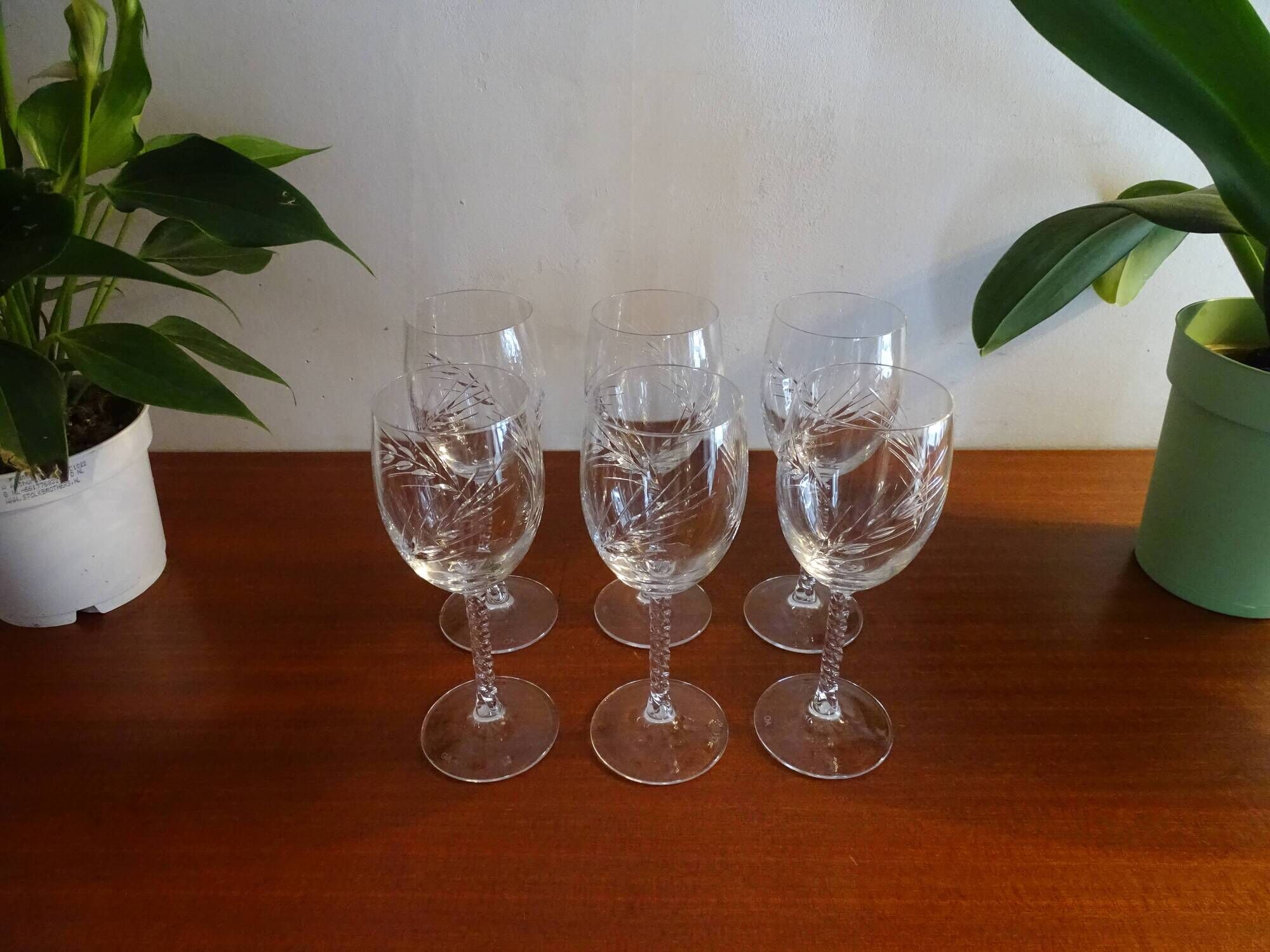 6 glasses of red wine crystal of Arques - Model fleury Epi signed - 17,6 cm