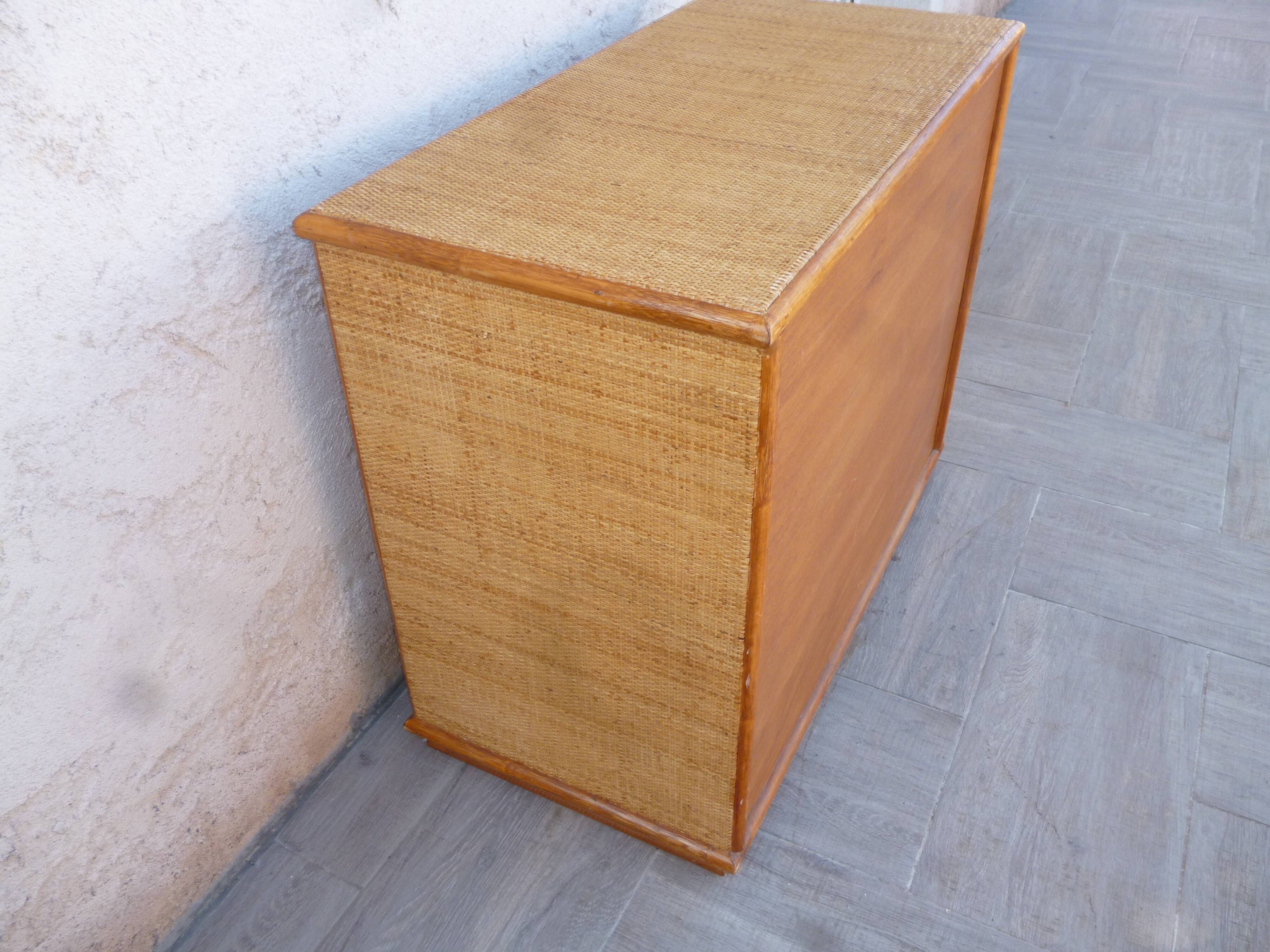 Vintage rattan bamboo chest of drawers