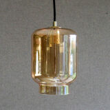 Suspension ancienne en verre ambré translucide - livrée avec cable et ouille neuve - circa 1970