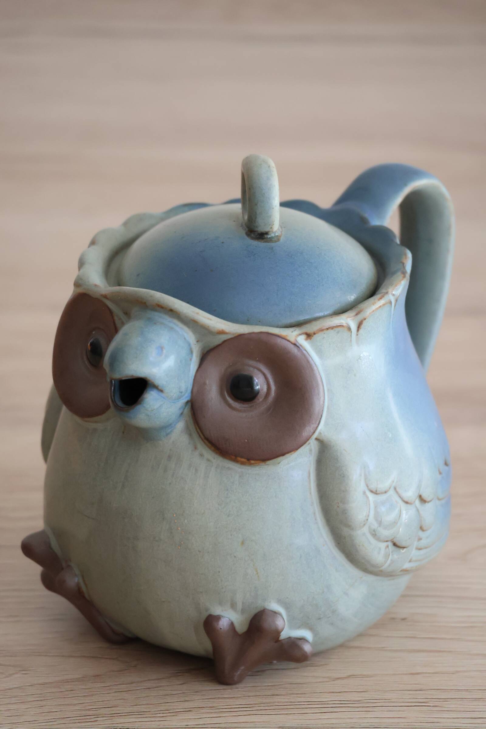 Japanese owl teapot in vintage stoneware