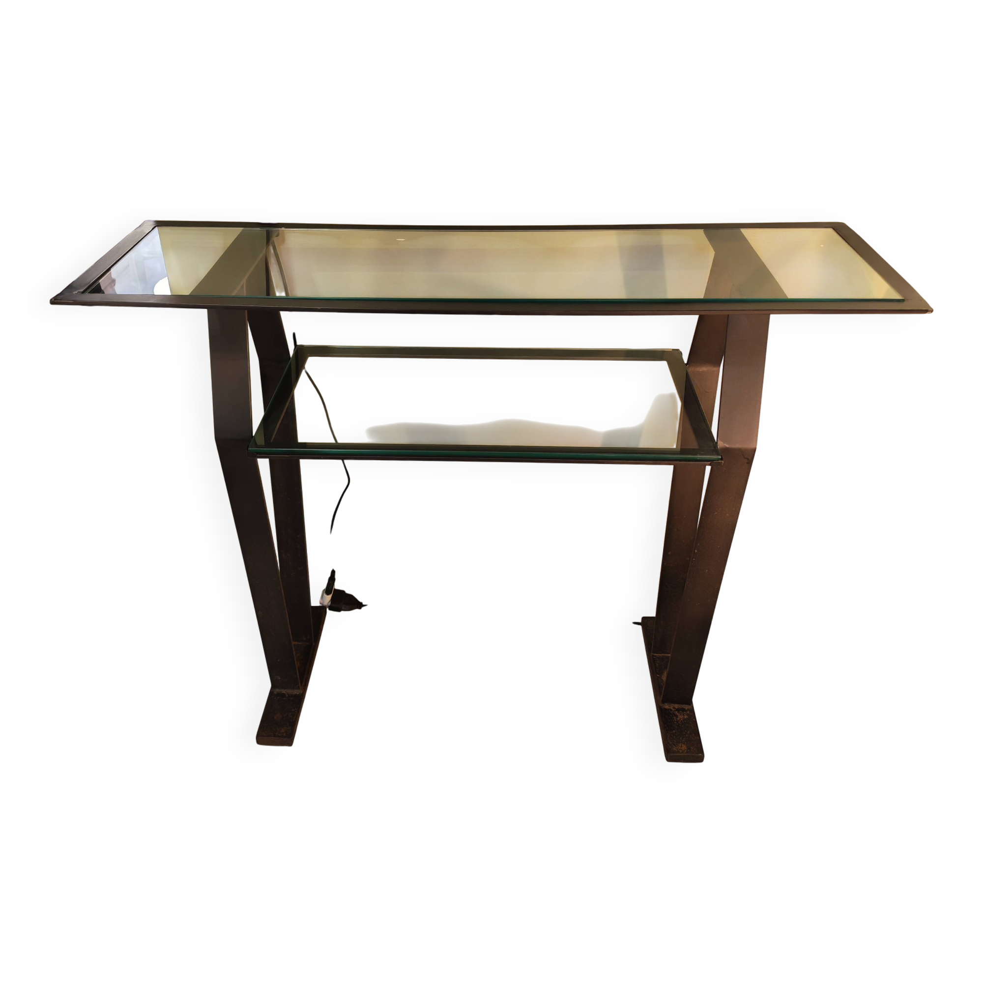 Vintage metal and glass console