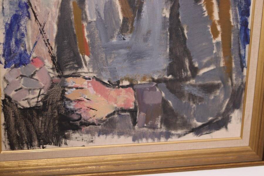 Original XL Swedish oil on canvas – portrait by Pär Thorell – dated 1955 – vintage & framed – 93 × 76 cm