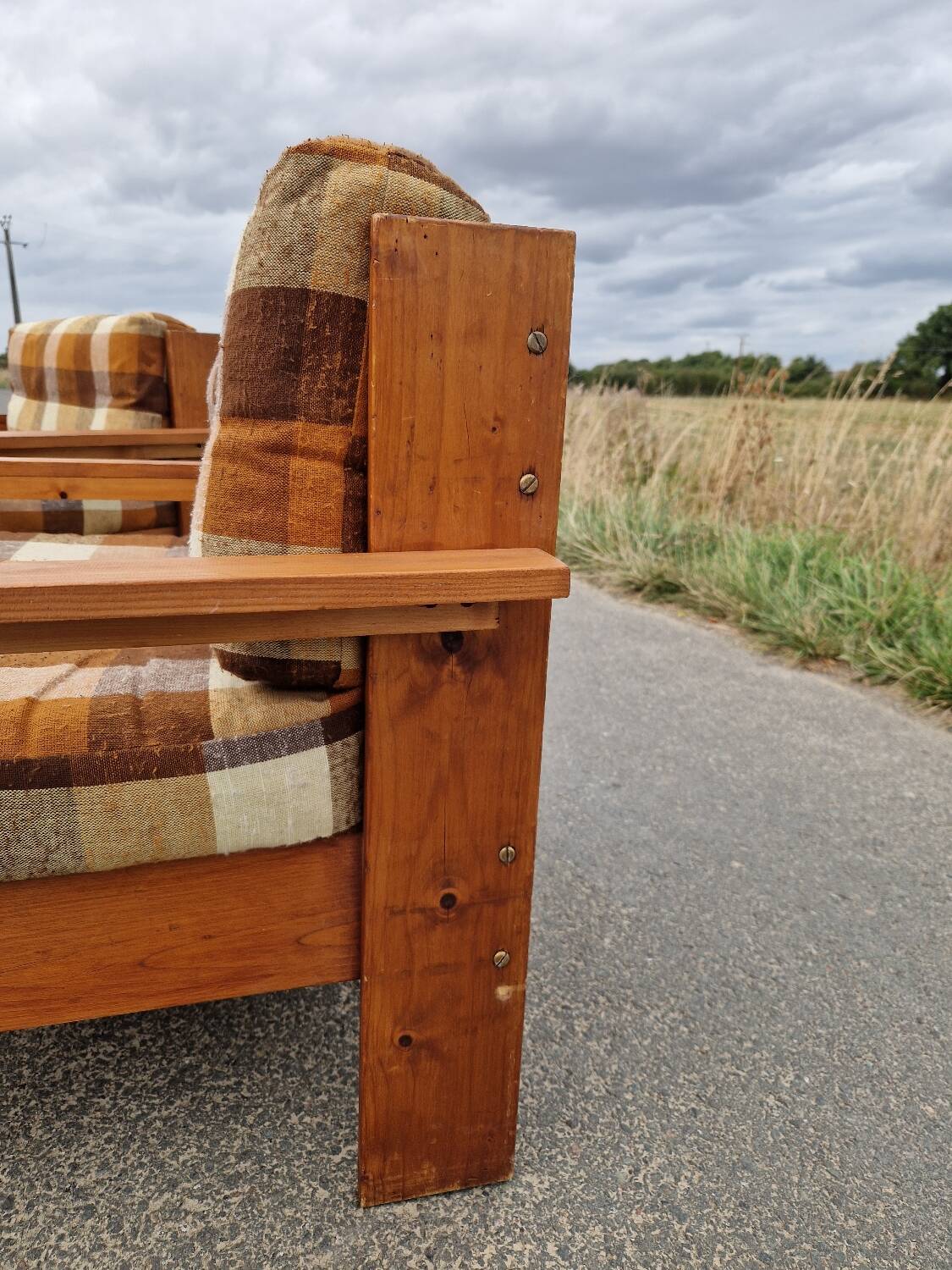Pair of brutalist pine armchairs circa 1960