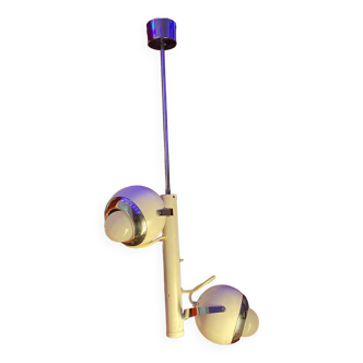 60s eyeball chandelier, 3 white globes, Aluminor