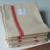 Set of 6 old tea towels metis color ecru red stripes