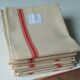 Set of 6 old tea towels metis color ecru red stripes