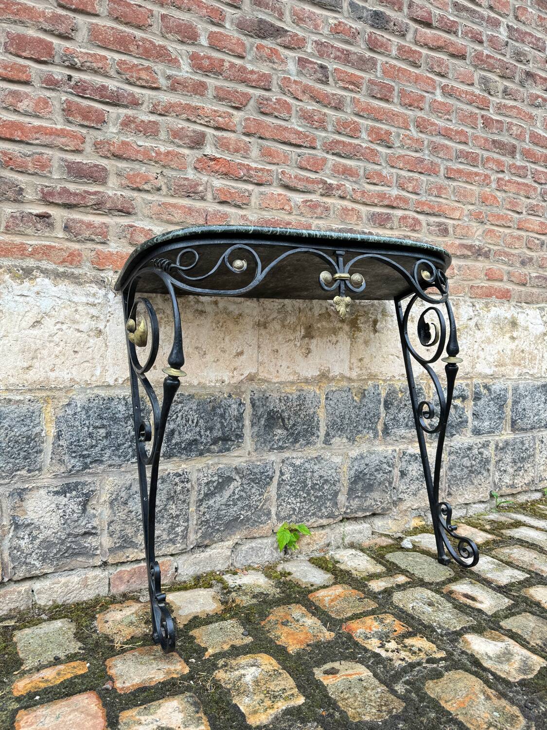 Black And Gold Lacquered Wrought Iron Console