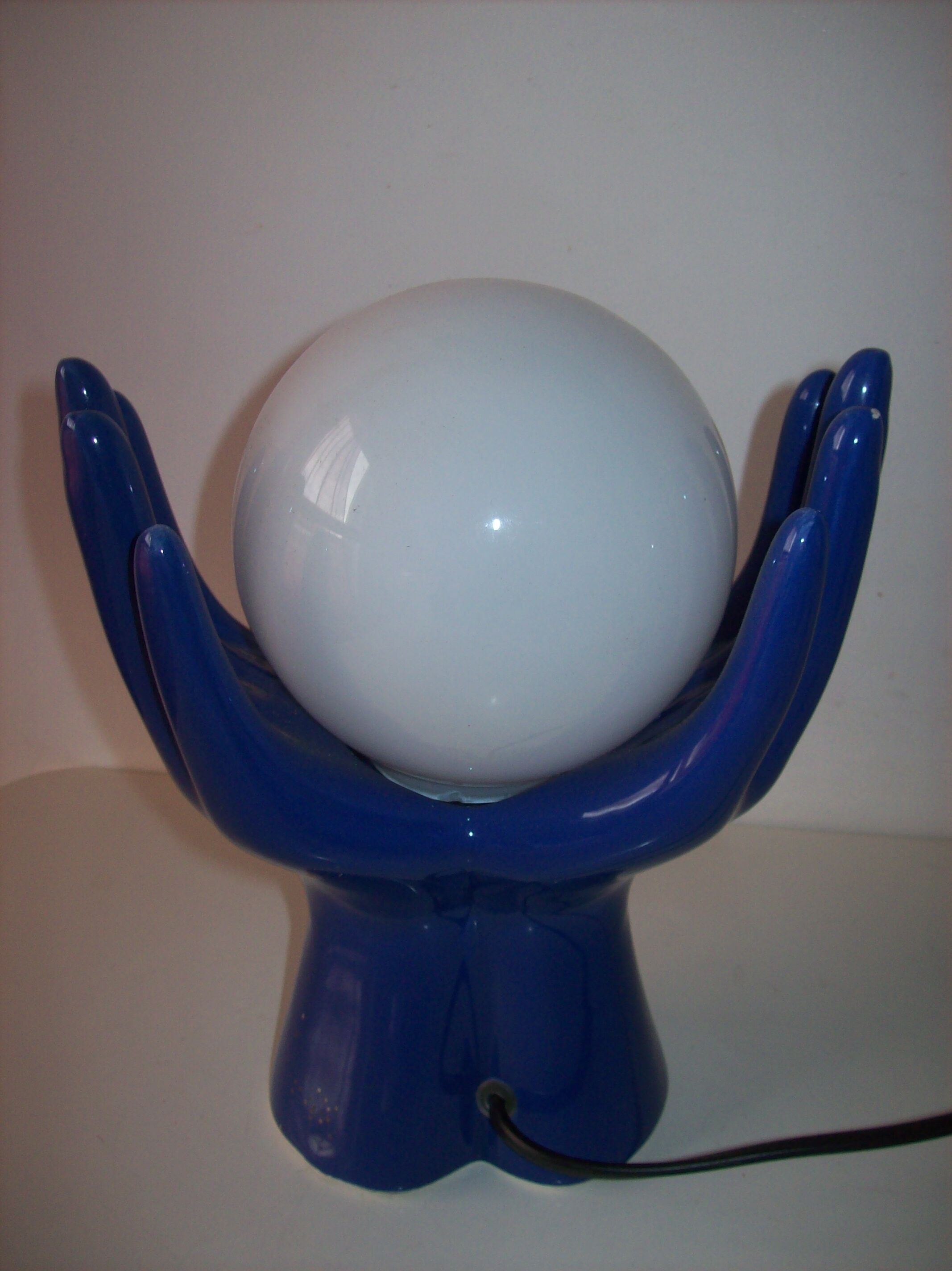 Vintage hand lamp in ceramic and opaline