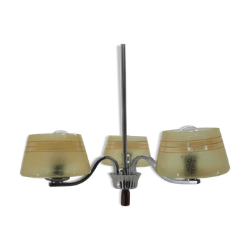 Midcentury Chrome and Glass Chandelier, Czechoslovakia 1960s