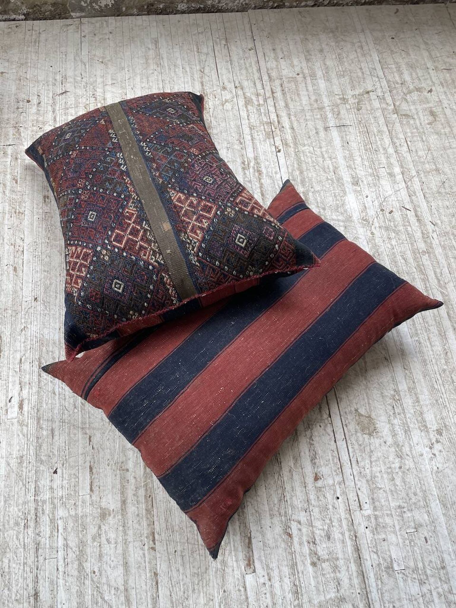 Pair of vintage XXL Kilim cushions