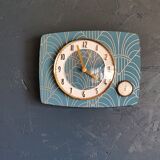 Vintage thermometer clock rectangular silent wall pendulum "Golden blue"