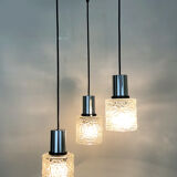Suspension waterfall vintage in chrome polished and glass chiseled 3 lights 70s