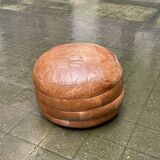 Brown suede patchwork leather pouf