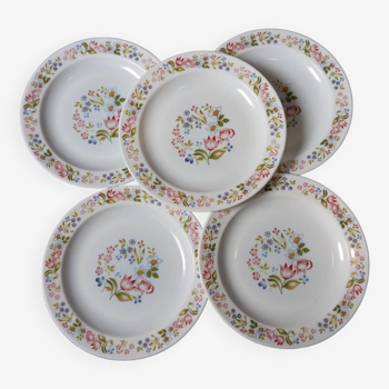 5 flowered dessert plates from Arcopal 1970s
