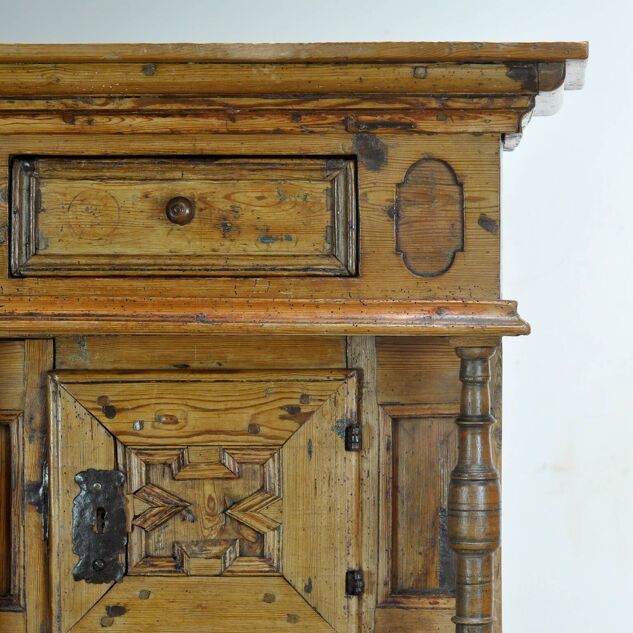 Armoire rustique allemande en pin et chêne, vers 1850