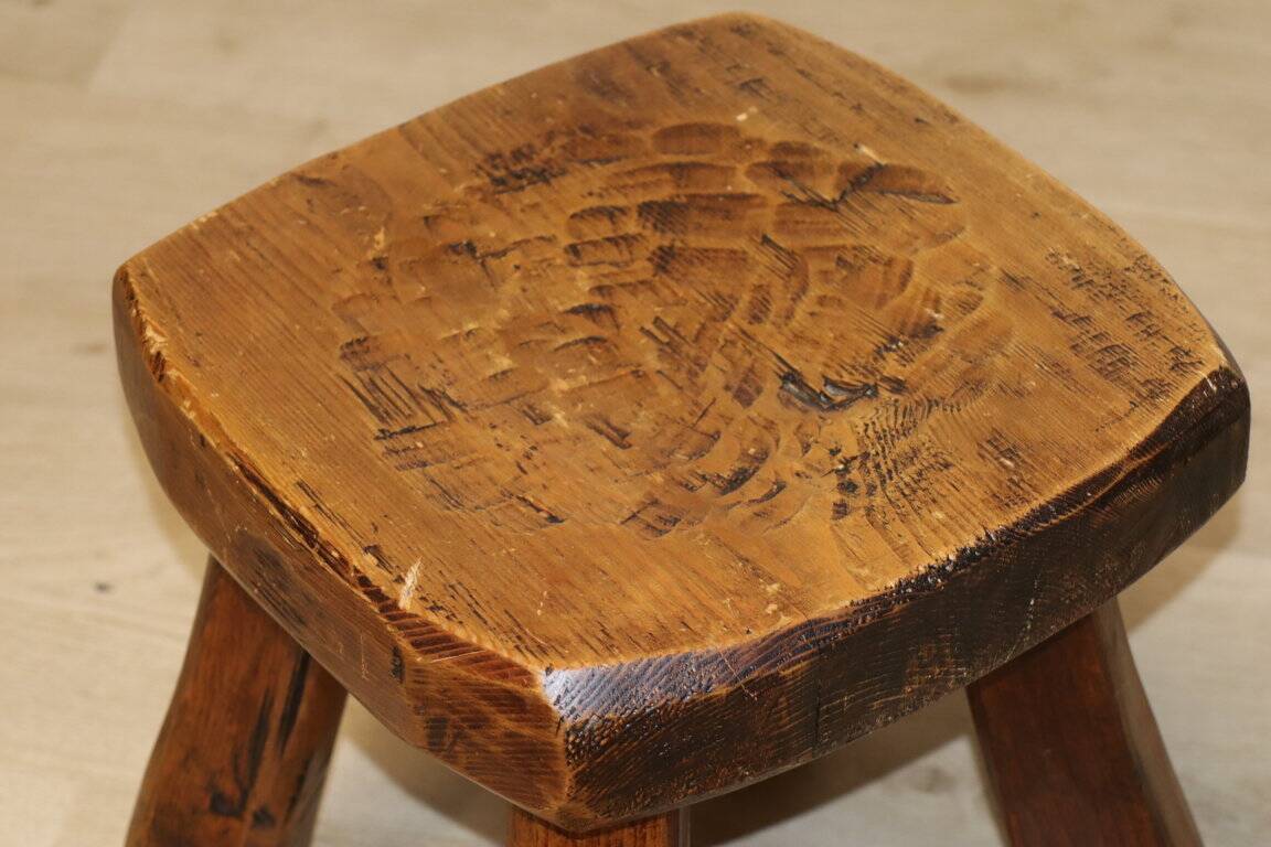 Vintage brutalist low stool in solid ash, 1960s