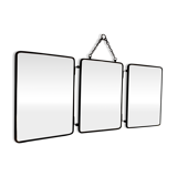 Vintage 1930s barber triptych mirror crystal faux leather gold - 25 x 59 cm